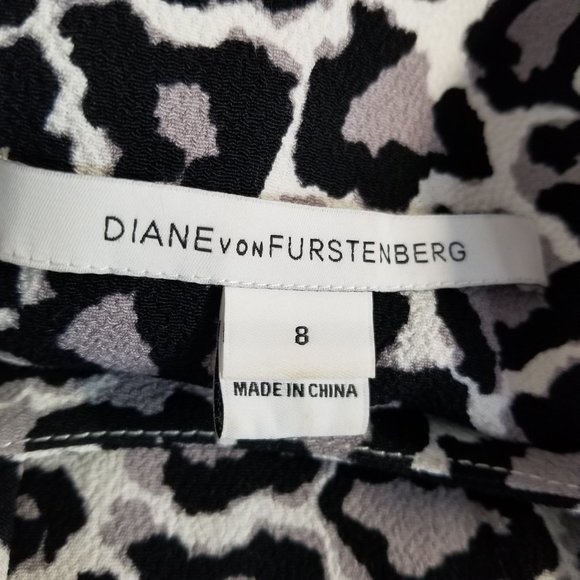 Diane Von Furstenberg DVF Black Gray Sleeveless Cheetah Animal Print Dress Sz 6 - Picture 7 of 7